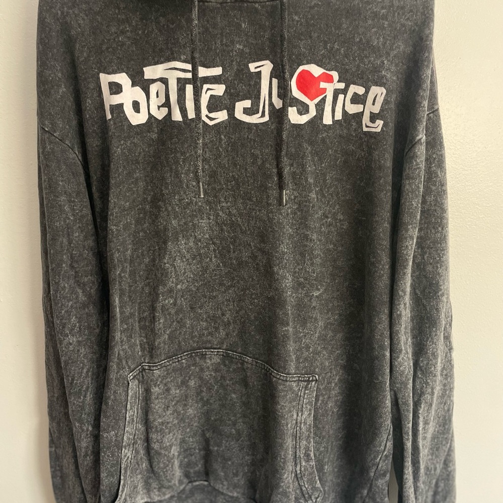 Worn-In Black Graphic Hoodie with Heart Accent